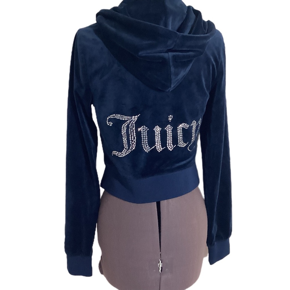 Juicy Couture Velour Rhinestone Spellout Logo Zip Hoodie